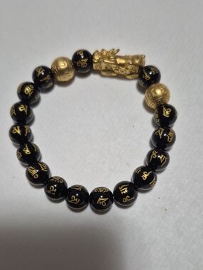 Black and Gold Beaded Obsidian Bracelet